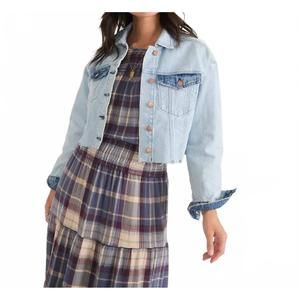 NEW MARINE LAYER ray boxy crop denim jacket in medium wash